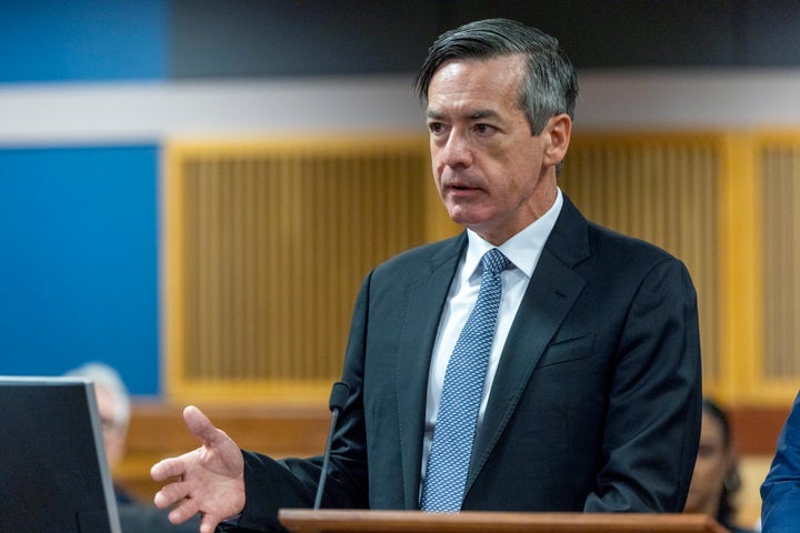 ATLANTA, GEORGIA: Kenneth Chesebro speaks to Fulton County Superior Court Judge Scott McAfee during a hearing where Chesebro accepted a plea deal from the Fulton County District Atorney at the Fulton County Courthouse October 20, 2023 in Atlanta, Georgia. (Photo by Alyssa Pointer/Getty Images)