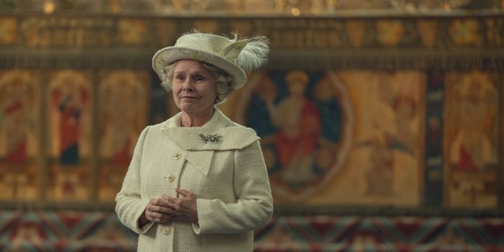Imelda in character as Queen Elizabeth II in The Crown finale