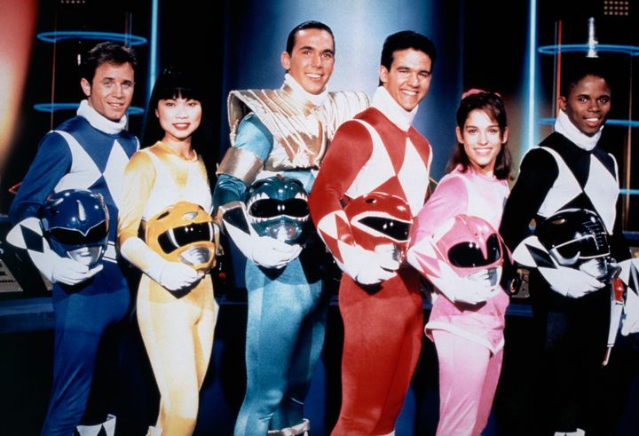 David Yost, Thuy Trang, Jason David Frank, Steve Cardenas, Amy Jo Johnson and Walter Emanuel Jones as the Mighty Morphin Power Rangers in 1993.