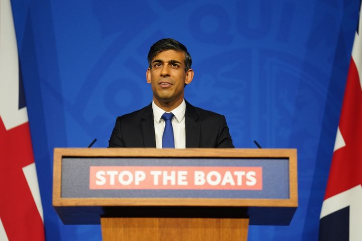 Rishi Sunak conducts a press conference in the Downing Street Briefing Room, as he gives an update on the plan to "stop the boats" and illegal migration.