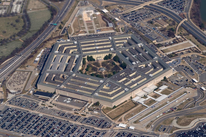 The Pentagon is seen in an aerial view. A defense bill passed by Congress on Thursday includes a measure that directs the National Archives to collect classified UAP files for future potential release.