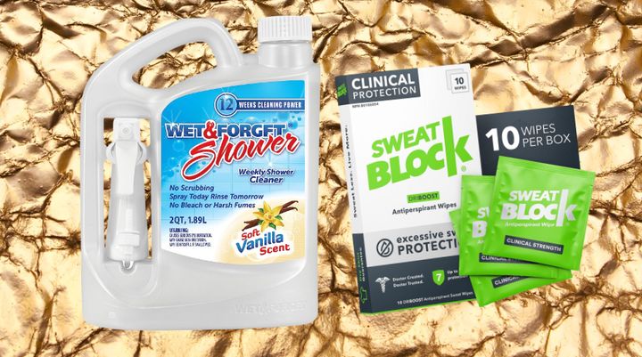 Wet & Forget shower cleaner and Sweat wipes.