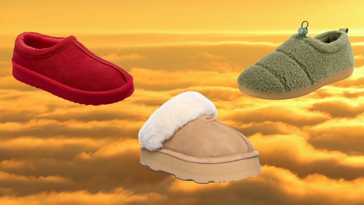 Red suede slipper, platform slipper and fleece drawstring slipper