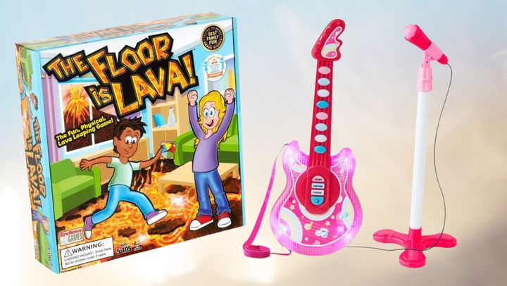 The Floor Is Lava game and toy guitar from Walmart