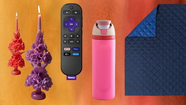 A set of candles, Roku streaming stick, Owala FreeSip bottle and tailgate blanket
