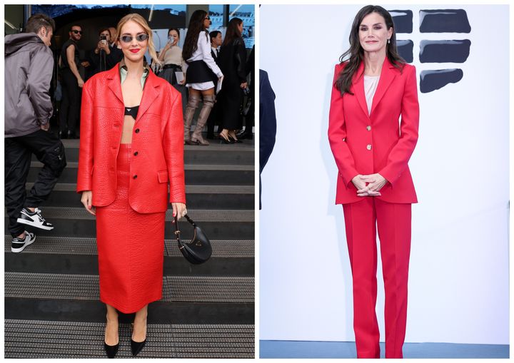 "Tomato girl fall" was all about vibrant red hues, as seen here on Chiara Ferragni and Queen Letizia of Spain.