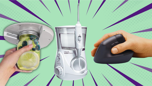 The EZ Off under-cabinet jar opener, the Waterpik flosser and the Logitech ergonomic vertical mouse from Amazon.
