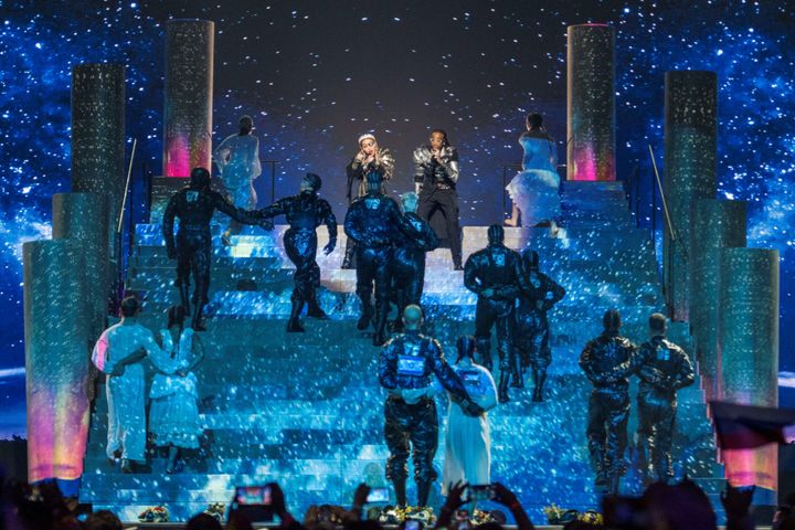 Madonna on stage at Eurovision in 2019