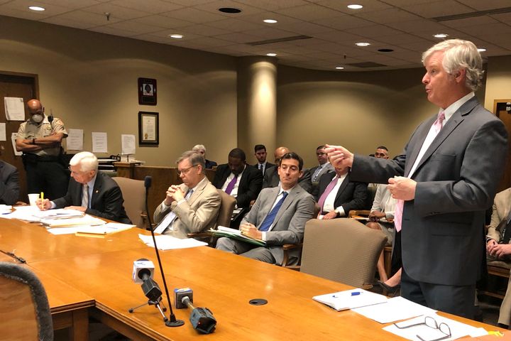 Attorney Paul McAdoo, right, discusses with a judge the rights of media organizations to receive video and documents tied to the investigation of five officers charged Nichols' death on May 19, 2023.