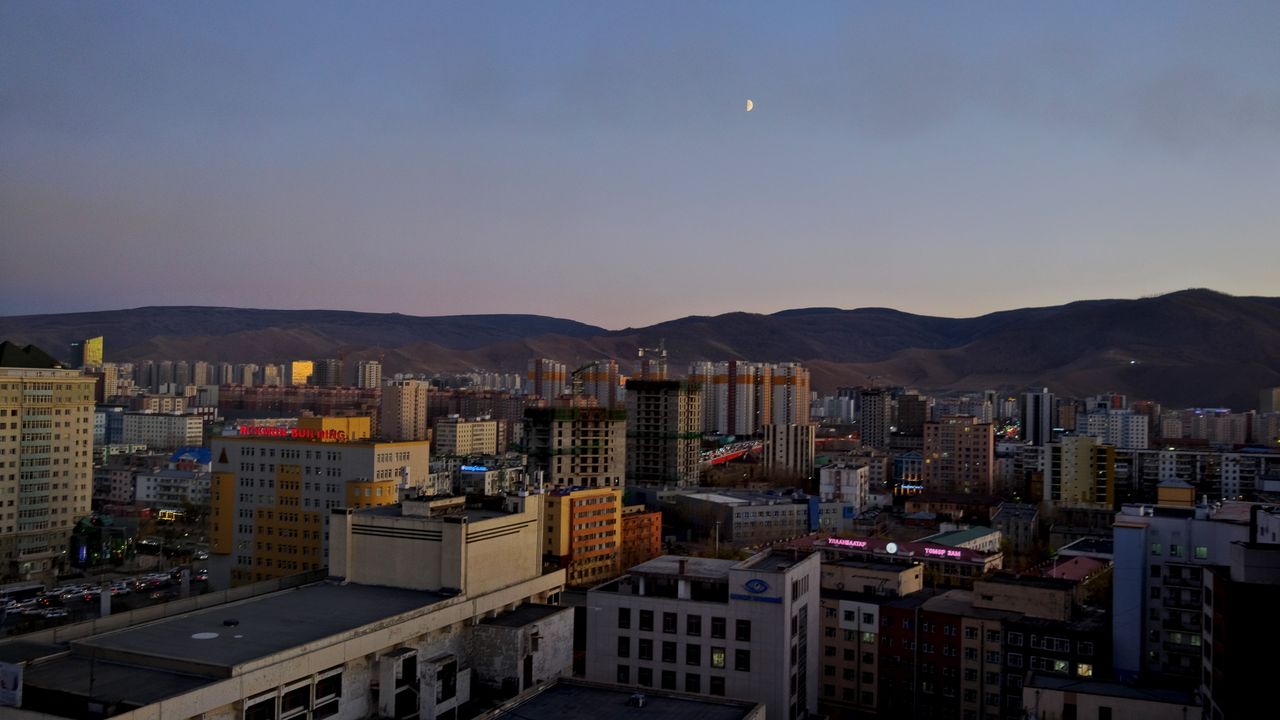 Ulaanbaatar's skyline on an October night from a south-facing hotel room near the center of Mongolia's capital.