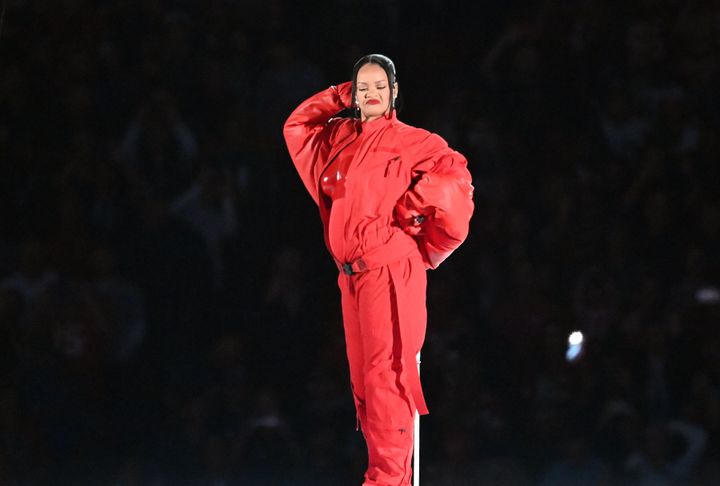 Rihanna performs during the Super Bowl halftime show Feb. 12 at State Farm Stadium in Glendale, Arizona.