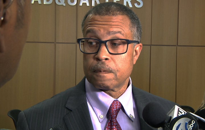 This file photograph, taken from a video, shows former Detroit Police Chief James Craig speaking to reporters during a news conference held at his department's headquarters in Detroit, Monday July 11, 2016. (AP Photo/Mike Householder)