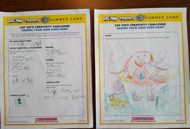 When the author's daughter was 6, she created Nature Girl while completing a summer worksheet for "Dog Man and Friends."