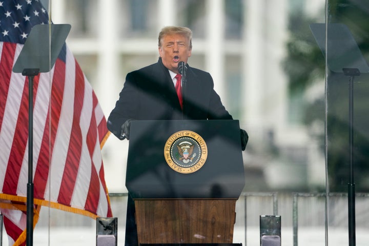 FILE - President Donald Trump speaks during a rally protesting the electoral college certification of Joe Biden as President in Washington, Jan. 6, 2021. (AP Photo/Evan Vucci, File)