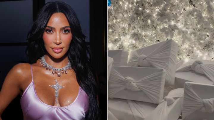 Kim Kardashian and her Skims-wrapped presents.