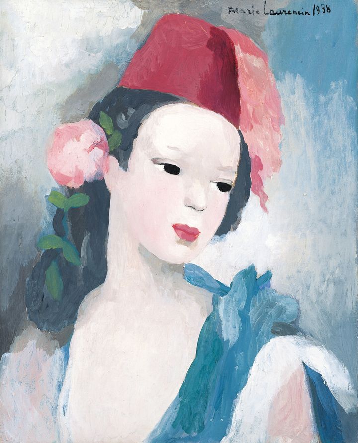 マリー・ローランサン《シェシア帽を被った女》1938年、ヤマザキマザック美術館