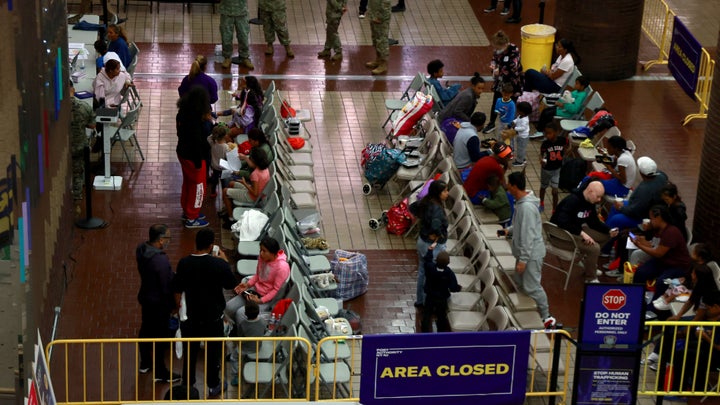 MANHATTAN - NY - 05/03/2023 - Recently arrived Migrants are pictured in the processing area at Port Authority Bus Terminal in Midtown Manhattan. Texas Gov. Greg Abbott has resumed a controversial initiative whereby his administration charters entire buses and uses them to transport newly-arrived asylum seekers to Democrat-run cities, including New York. (Photo by Luiz C. Ribeiro for NY Daily News via Getty Images)