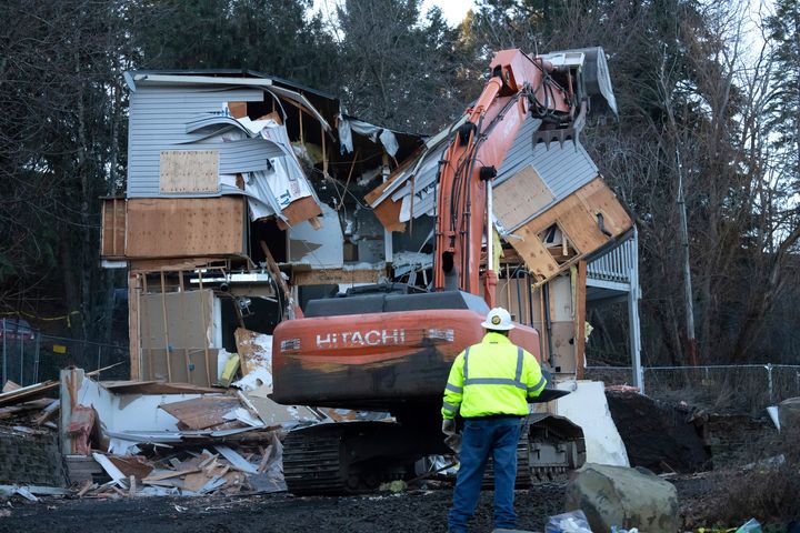 Heavy equipment is used to demolish the house where Ethan Chapin, Xana Kernodle, Madison Mogen and Kaylee Goncalves were fatally stabbed.