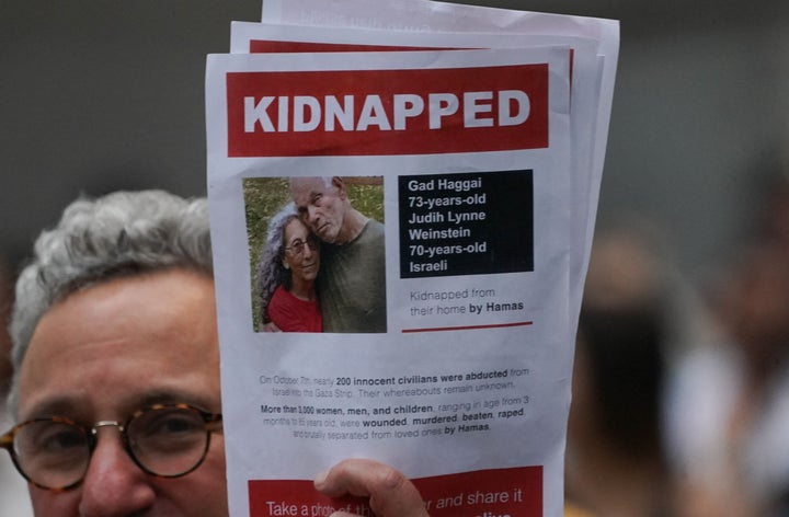 Judith Weinstein and her husband Gad Haggai feature on a poster of missing Israelis.