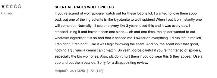 The viral review that claimed the Delícia Drench body butter attracts wolf spiders.