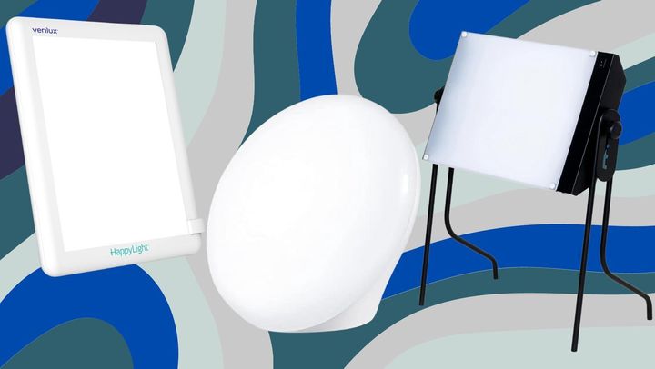 The Verilux Happy Light, a round-shaped desk lamp and a Northern Light Technologies light box.