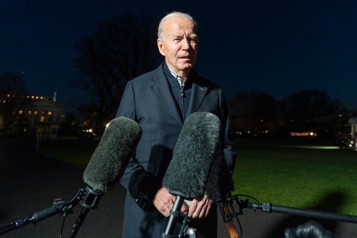 FILE - President Joe Biden answers a reporter's question as he walks from Marine One upon arrival on the South Lawn of the White House, Wednesday, Dec. 20, 2023, in Washington. Biden is returning from Wisconsin. (AP Photo/Alex Brandon, File)