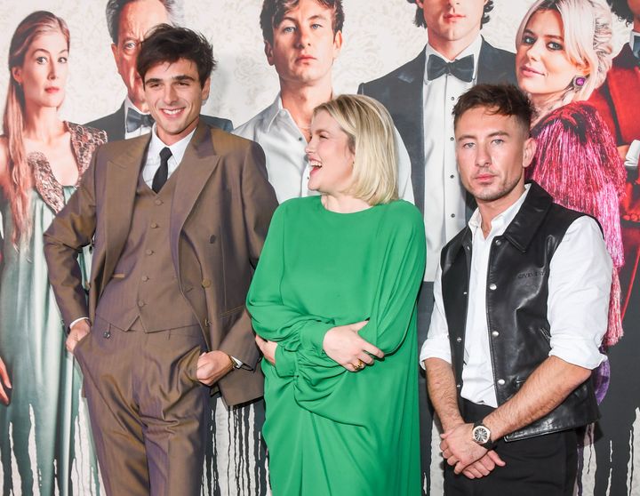 Barry with co-star Jacob Elordi and director Emerald Fennell