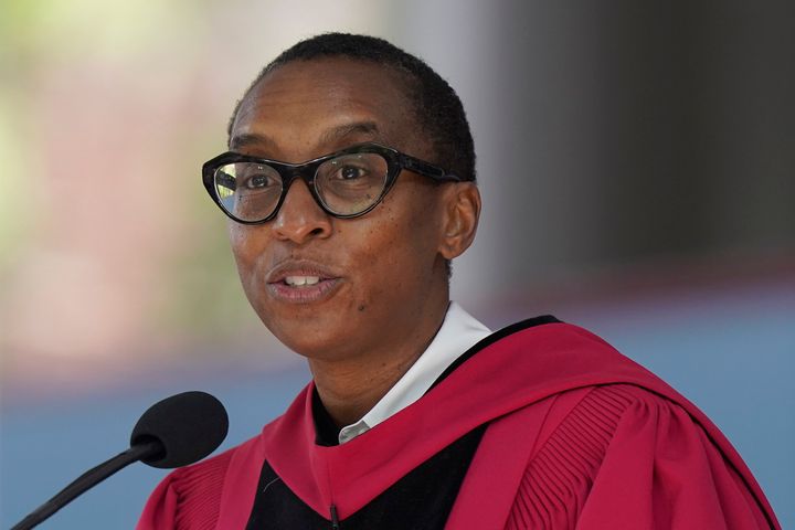 FILE - Then-Edgerley Family Dean of Harvard's Faculty of Arts and Sciences Claudine Gay addresses an audience during commencement ceremonies, May 25, 2023, on the school's campus in Cambridge, Mass. Gay, Harvard University's president, resigned Tuesday, Jan. 2, 2024, amid plagiarism accusations and criticism over testimony at a congressional hearing where she was unable to say unequivocally that calls on campus for the genocide of Jews would violate the school’s conduct policy. (AP Photo/Steven Senne, File)