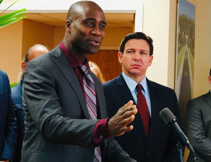 Ladapo, seen here with DeSantis at a news conference in 2022, has said that the coronavirus vaccines 