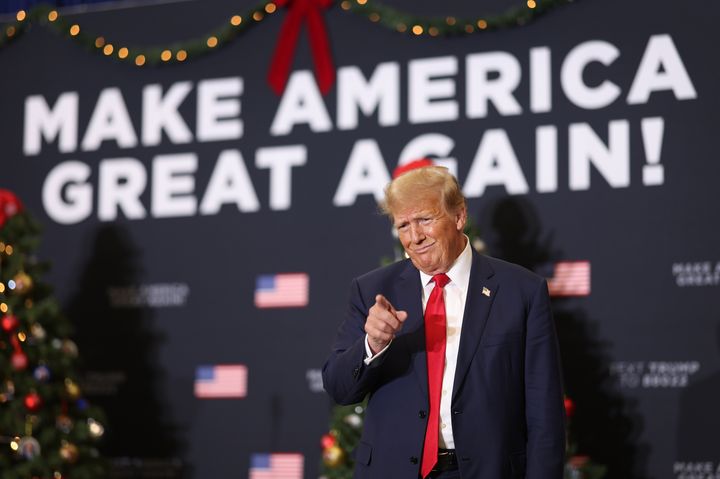 Former President Donald Trump, seen here campaigning in Waterloo, Iowa, has dominated the Republican primary's populist lane, limiting Ramaswamy's potential for growth.