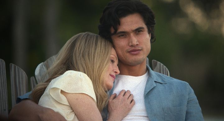 Julianne Moore, left, and Charles Melton in "May December."