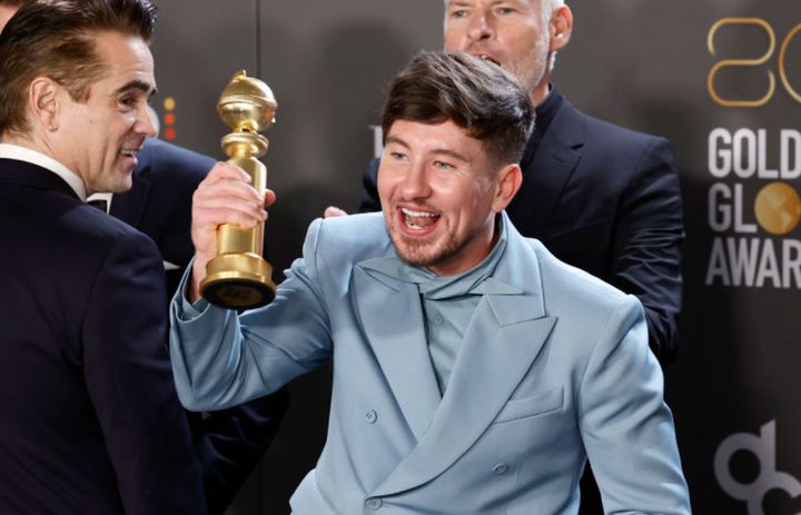 Barry Keoghan and Colin Farrell celebrate The Banshees of Inisherin win at last year's ceremony