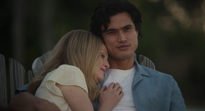 Charles Melton with co-star Julianne Moorre in May December