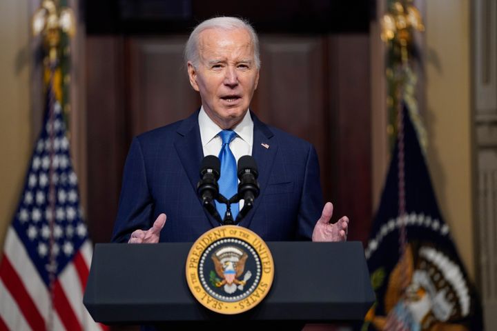President Joe Biden speaks during a meeting of the National Infrastructure Advisory Council in the Indian Treaty Room on the White House campus, Dec. 13, 2023.