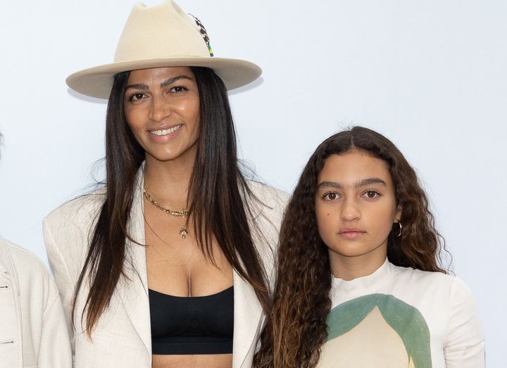 Vida McConaughey (right) and her mother, model Camila Alves, at Paris Fashion Week in March 2023.