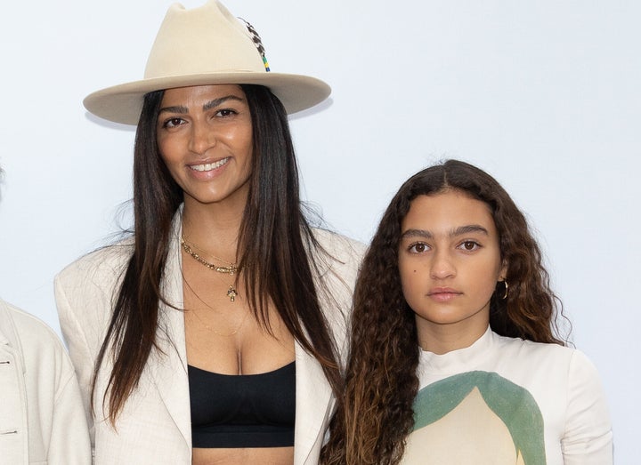 Vida McConaughey (right) and her mother, model Camila Alves, at Paris Fashion Week in March 2023.