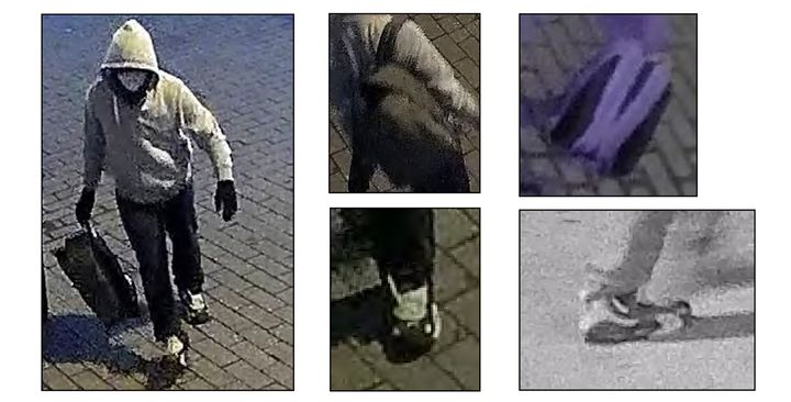 Images from an FBI poster seeking a suspect who allegedly placed pipe bombs in Washington on Jan. 6, 2021. 