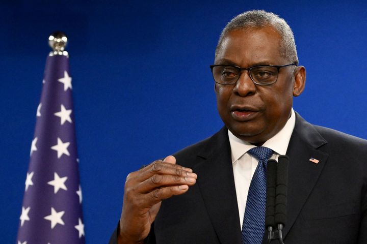 US Secretary of Defence Lloyd Austin speaks during a joint press conference with Israel's defence minister, in Tel Aviv on December 18, 2023. (Photo by Alberto PIZZOLI / AFP) (Photo by ALBERTO PIZZOLI/AFP via Getty Images)