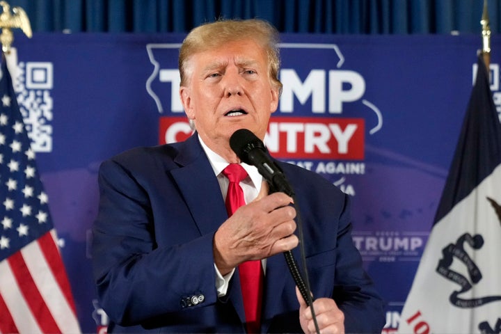 Former President Donald Trump speaks at a campaign rally at Terrace View Event Center in Sioux Center, Iowa, on Jan. 5.