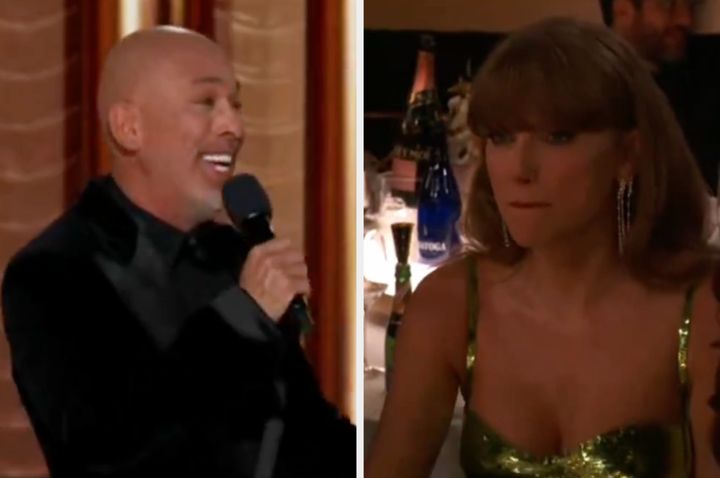 Jo Koy and Taylor Swift pictured during the 2024 Golden Globes