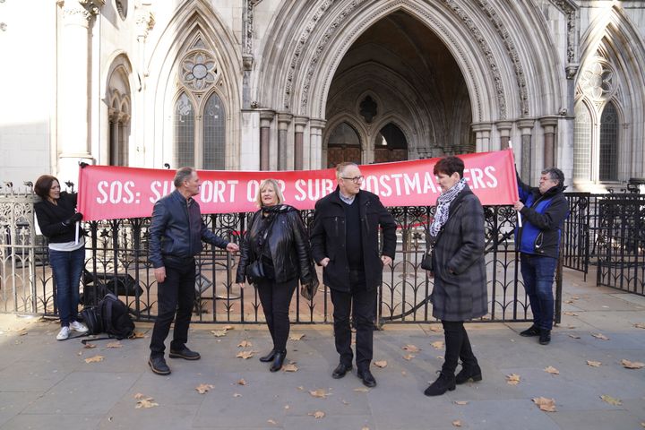 Former subpostmasters outside the the Royal Courts of Justice, London, to challenge their convictions in 2021.