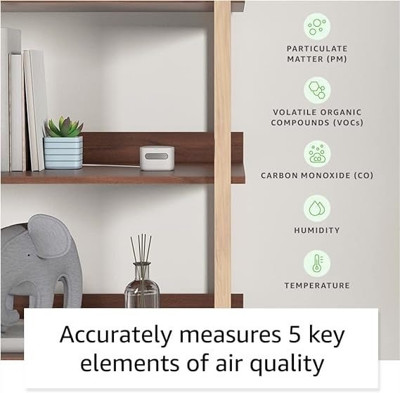The Amazon smart air quality monitor measures five key elements of air quality.