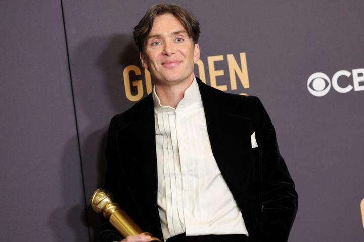 Cillian Murphy poses with the award for Best Performance by a Male Actor in a drama at the 81st Golden Globe Awards