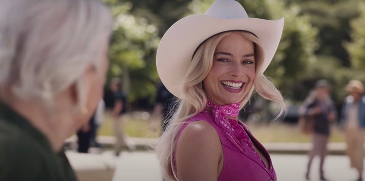 Margot Robbie in character as Barbie