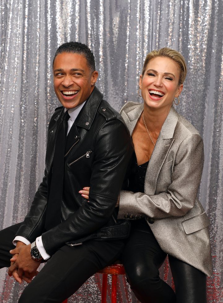T.J. Holmes and Amy Robach backstage at the iHeartRadio Jingle Ball 2023 at Madison Square Garden on Dec. 8, 2023 in New York.