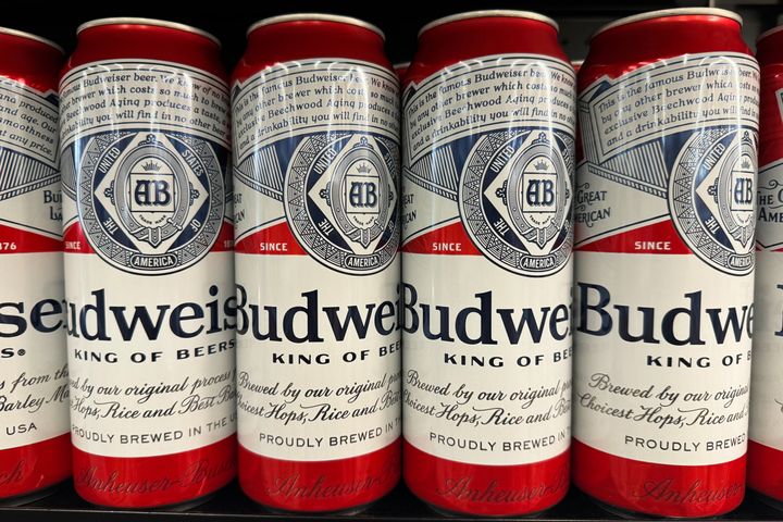 Budweiser cans are seen at a grocery store in Las Vegas on Nov. 17, 2023.