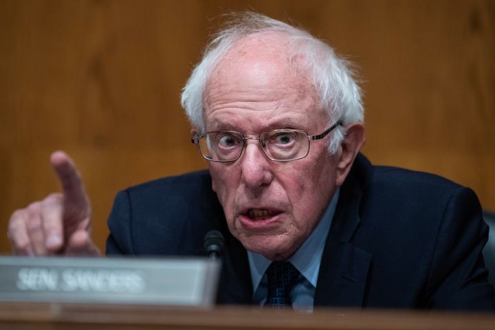 Sen. Bernie Sanders speaks during a hearing in Washington, D.C., last October. He called former president Donald Trump a "bitter" and "humiliated" man in an interview with The Guardian.