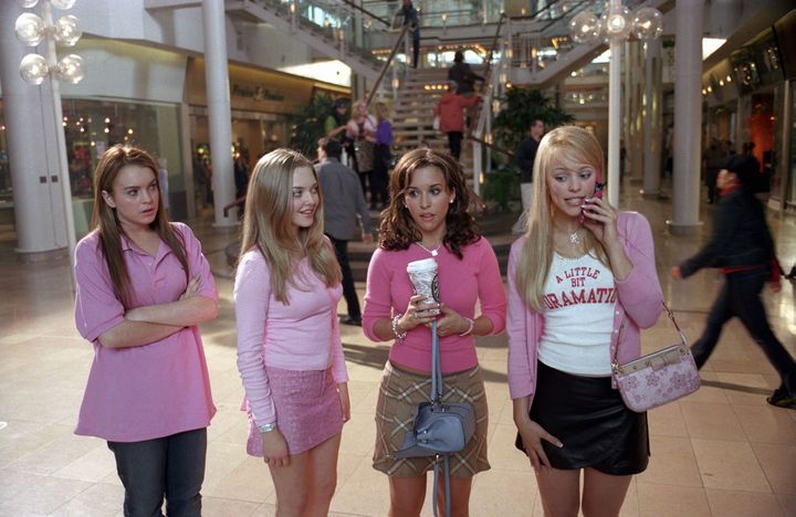 Lindsay in Mean Girls with co-stars Amanda Seyfried, Lacey Chabert and Rachel McAdams