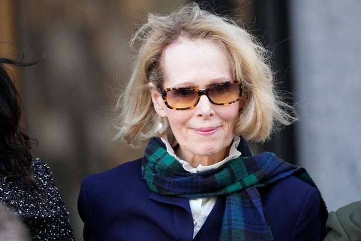 E. Jean Carroll leaves Manhattan federal court, Oct. 23, 2023, in New York.