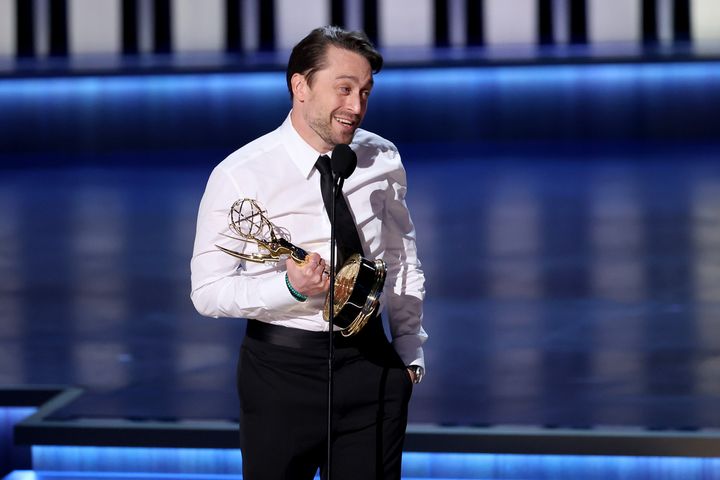 Kieran Culkin accepting his first Emmy on Monday night